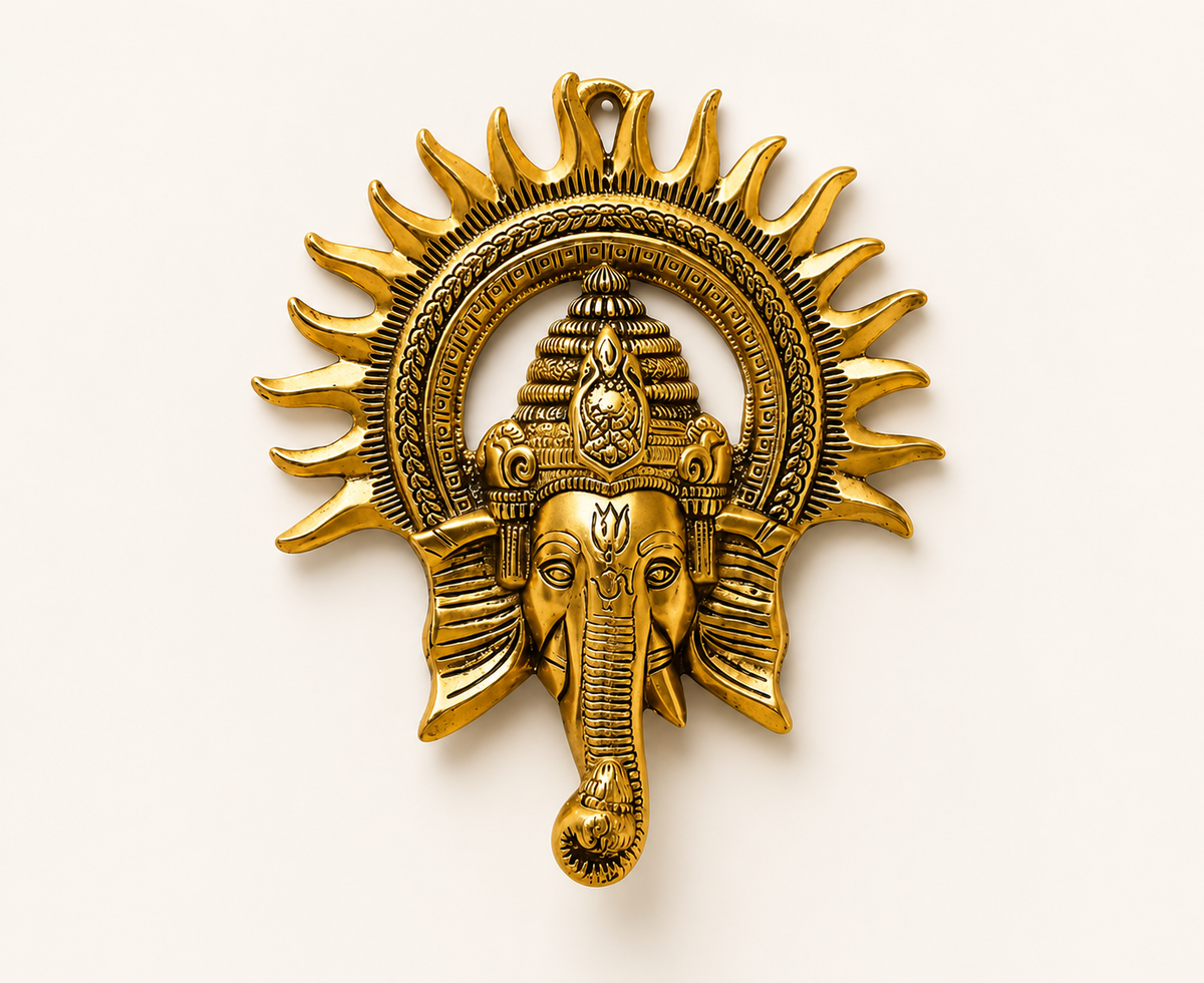 Golden Ganesha Wall Hanging with Sun Halo
