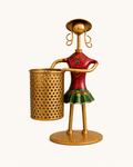Metal Tribal Lady Pen Stand & Remote Holder | Hand‑Painted Decorative Table Organizer Showpiece for Home & Office