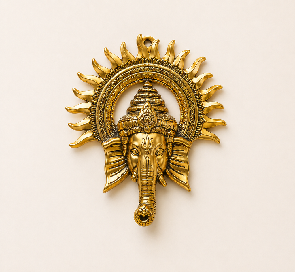 Golden Ganesha Wall Hanging with Sun Halo