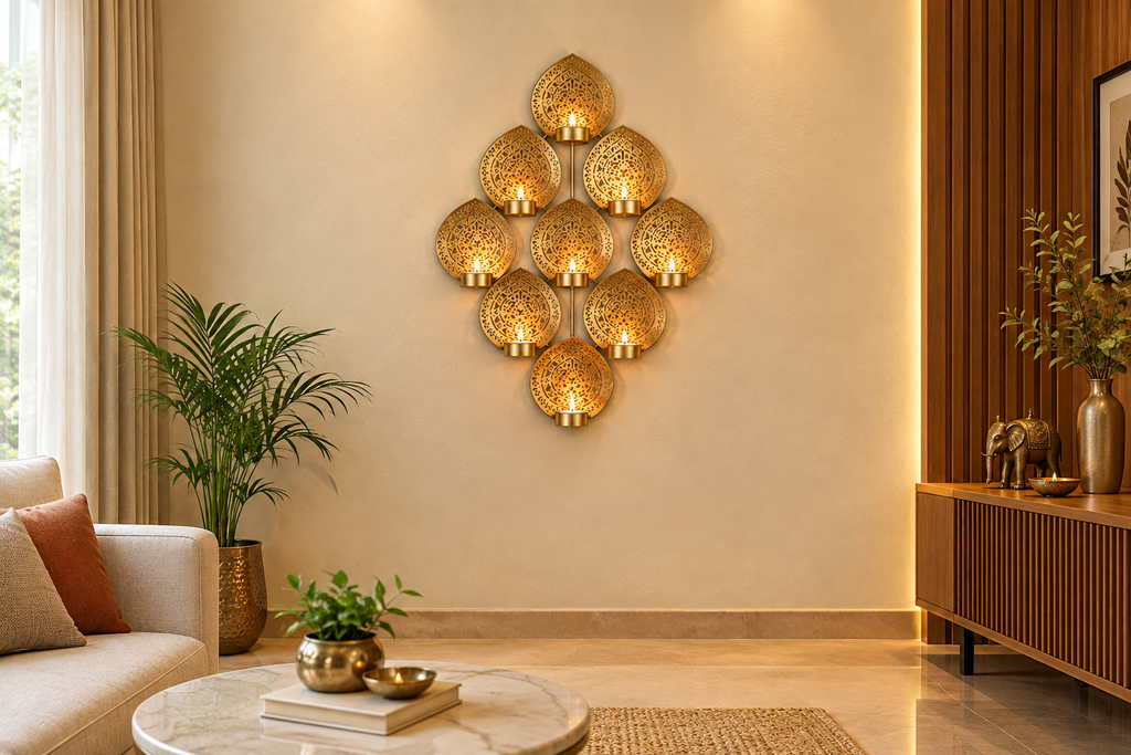Rustic Leaf Glow: Handcrafted Iron Tealight Holder Wall Decor