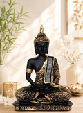 Black & Gold Buddha Statue for Home Decor | Meditating Buddha Idol | Decorative Showpiece for Living Room, Office, Temple, Meditation Room, Gift Item
