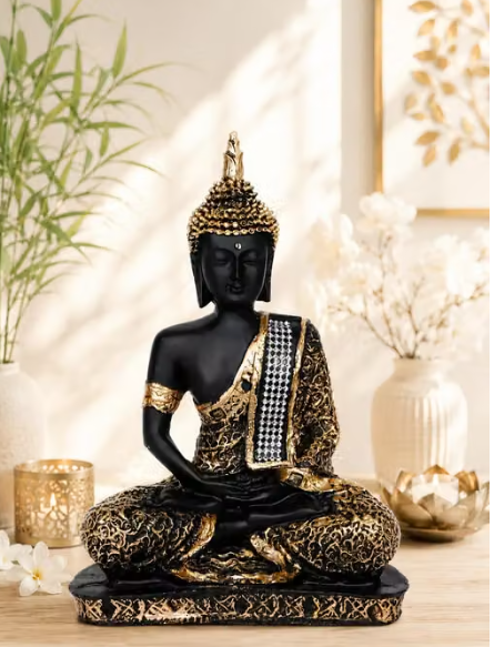 Premium Black & Gold Buddha Statue for Home Decor | Meditating Buddha Idol