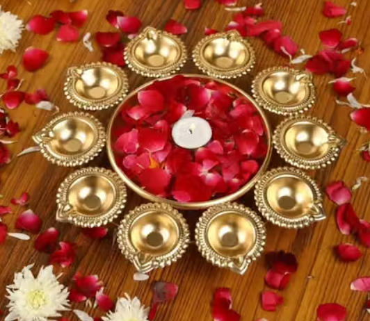 Metal Diya Traditional Diya Urli Tealight Holder Golden Bowl