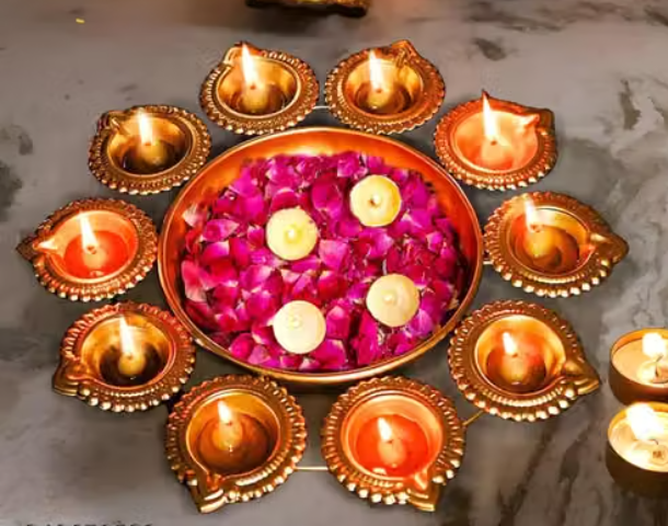 Metal Diya Traditional Diya Urli Tealight Holder Golden Bowl