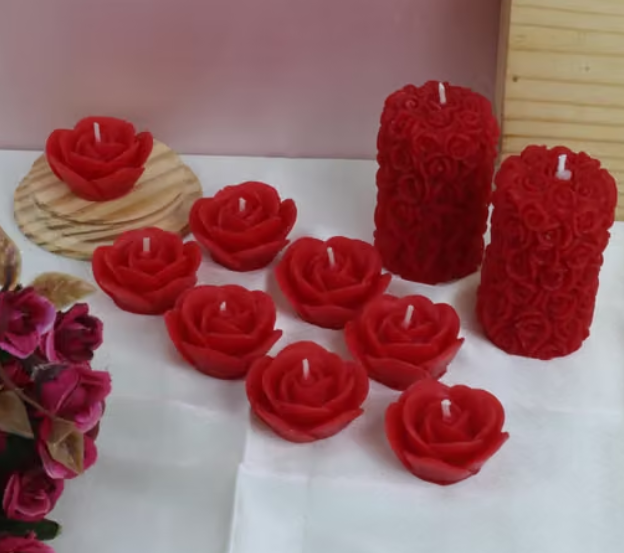 Diwali special 100% Pure Soy Wax | Scented Candles| Red Colour| Rose Scented| Floating Rose & Pillar