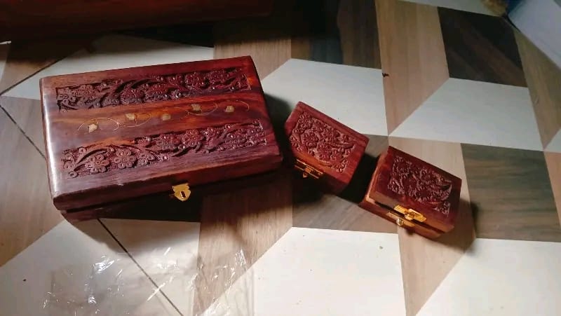 Wooden Jewellery Box for Women Hand Carved with Intricate Carvings Items