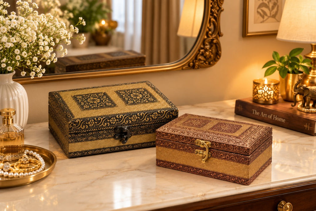 Handicraft Jewellery Box, Wedding Gift Box, Meenakari Wooden Box, Vanity Box. Jewellery, Bangle, Earrings, Necklace Vanity Box- Pack Of 2