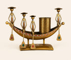 Kerala Boat Shaped Metal Showpiece with Pen Stand | Traditional Indian Decor | Ethnic Desk Organizer | Antique Boat Design Table Accent