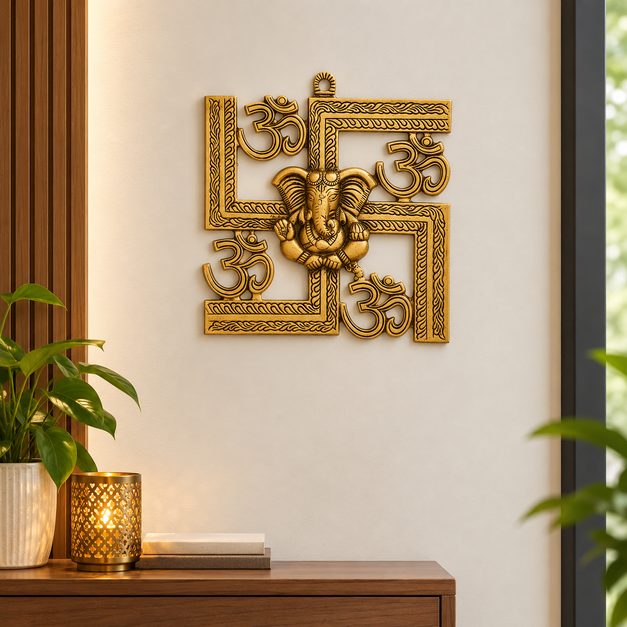 4 om Metal Wall Hanging Om Swastik Ganesha Decorative Showpiece