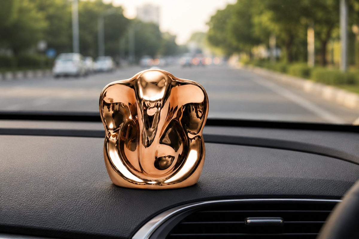 Golden Ganpati Idol | Perfect for Car Dashboard | Ideal for Home Temple & Office Decor | Bring Luck, Happiness & Positive Vibes
